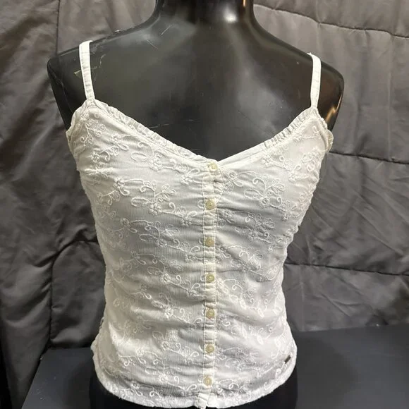 Y2K Hollister Cami Tank Top Size XS Lace Ivory Indie Grunge Layering Button Down - Picture 5 of 16